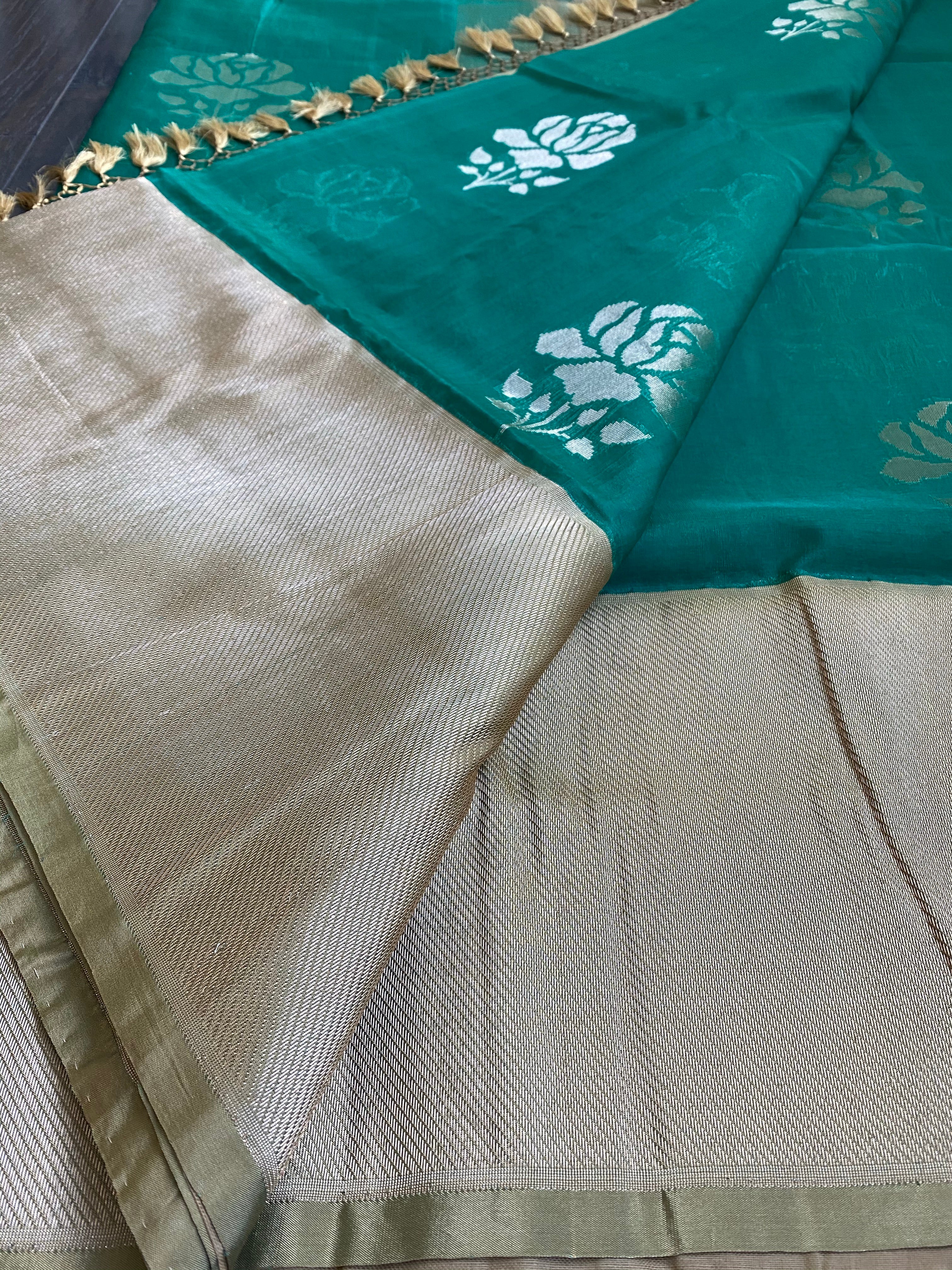 Kora Silk Banarasi - Teal Green