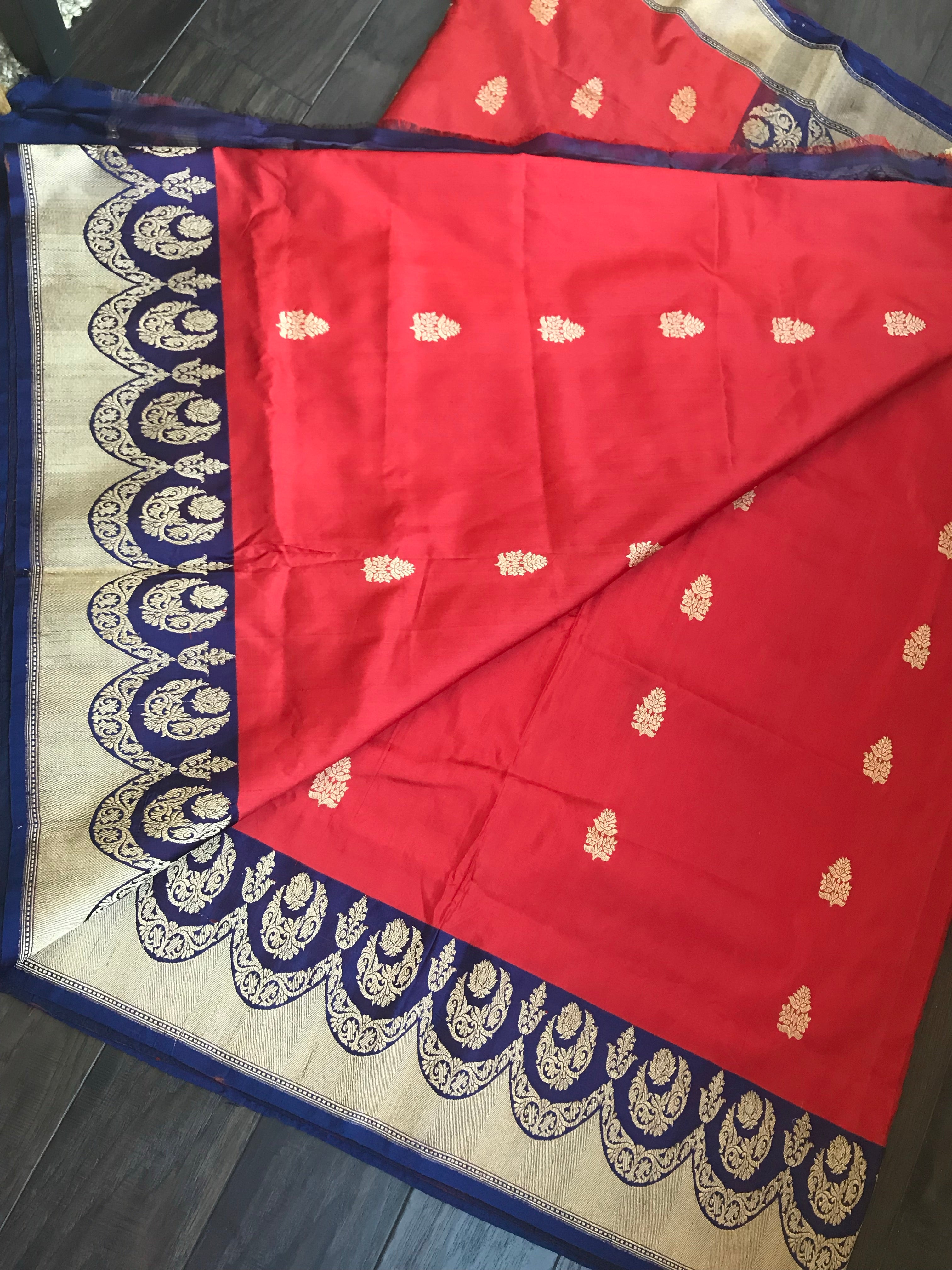 Katan Silk Banarasi - Red Blue
