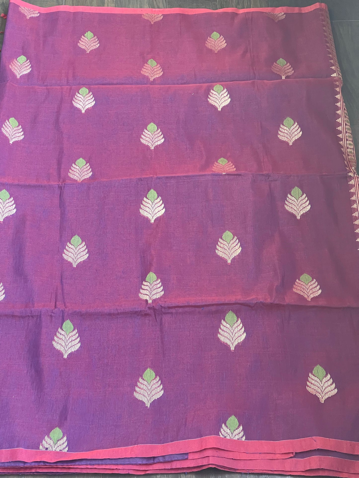 Linen Silk Woven - Purple Green Meenakari
