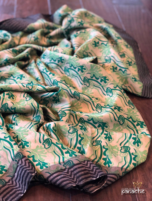Pashmina Silk - Green floral design