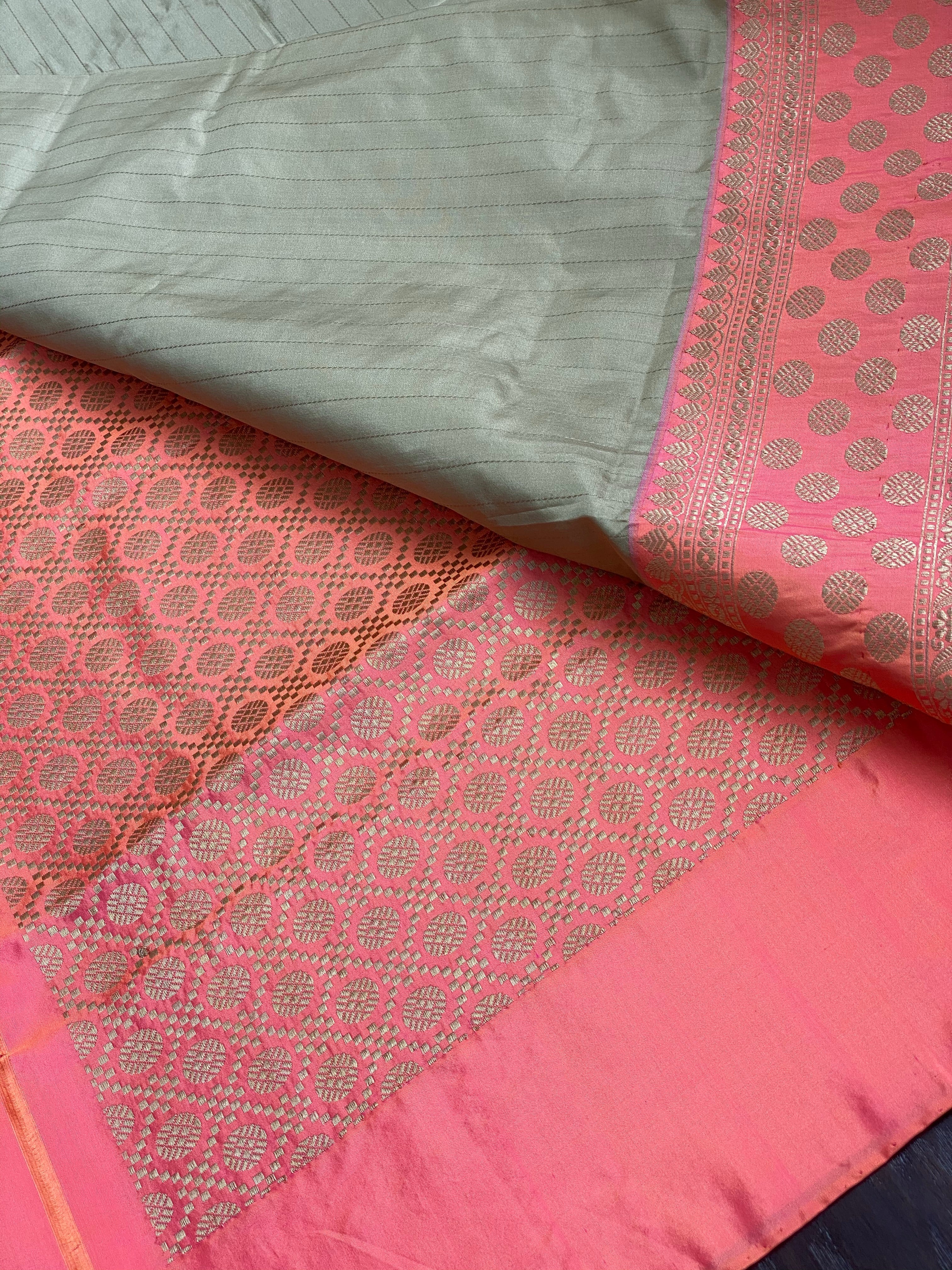 Katan Silk Banarasi - Gray Beige Pink