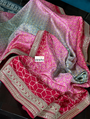 Designer Satin Silk - Grey Red Pink Shaded