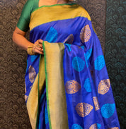 Pure Tassur Silk Banarasi - Royal Blue Green