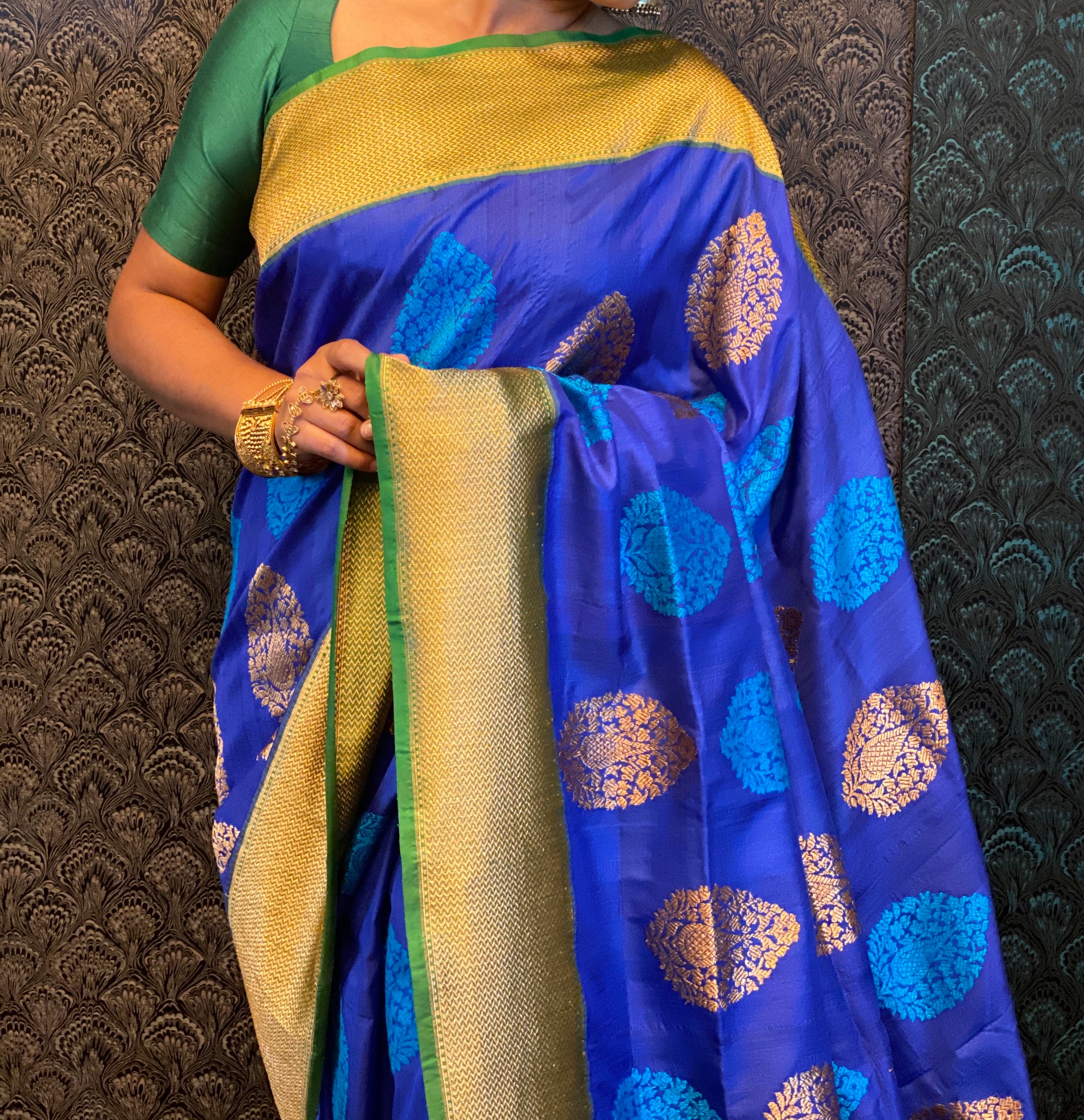 Pure Tassur Silk Banarasi - Royal Blue Green
