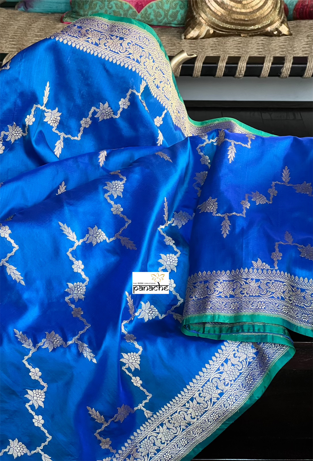 Pure Katan Silk Kadwa Banarasi - Blue Jamdaani weave
