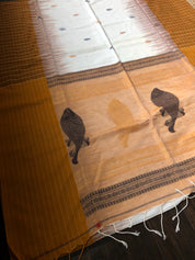 Pure Khadi Cotton Handloom - Off-White Ochre Yellow Woven