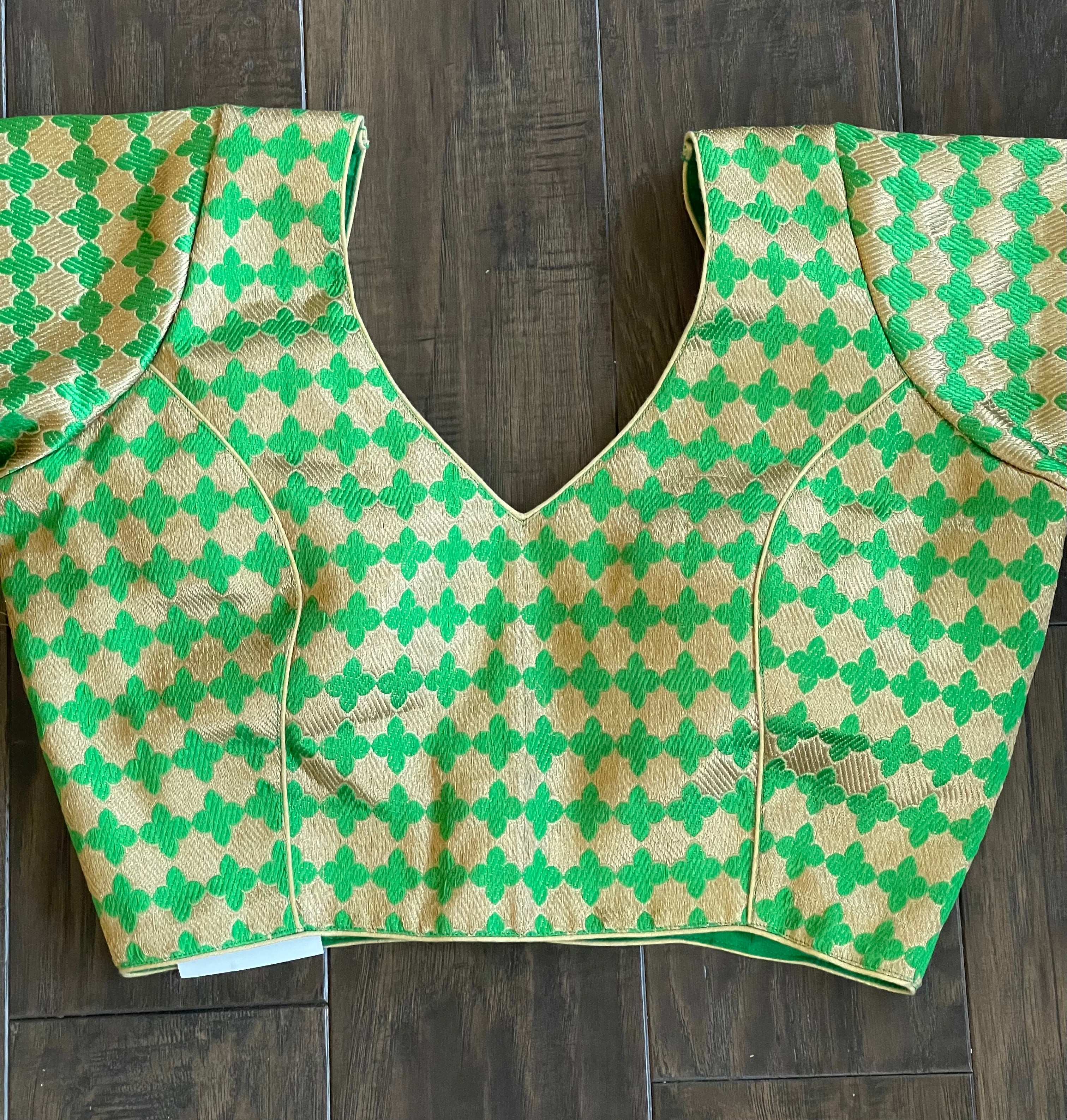 Designer Blouse - Green Brocade
