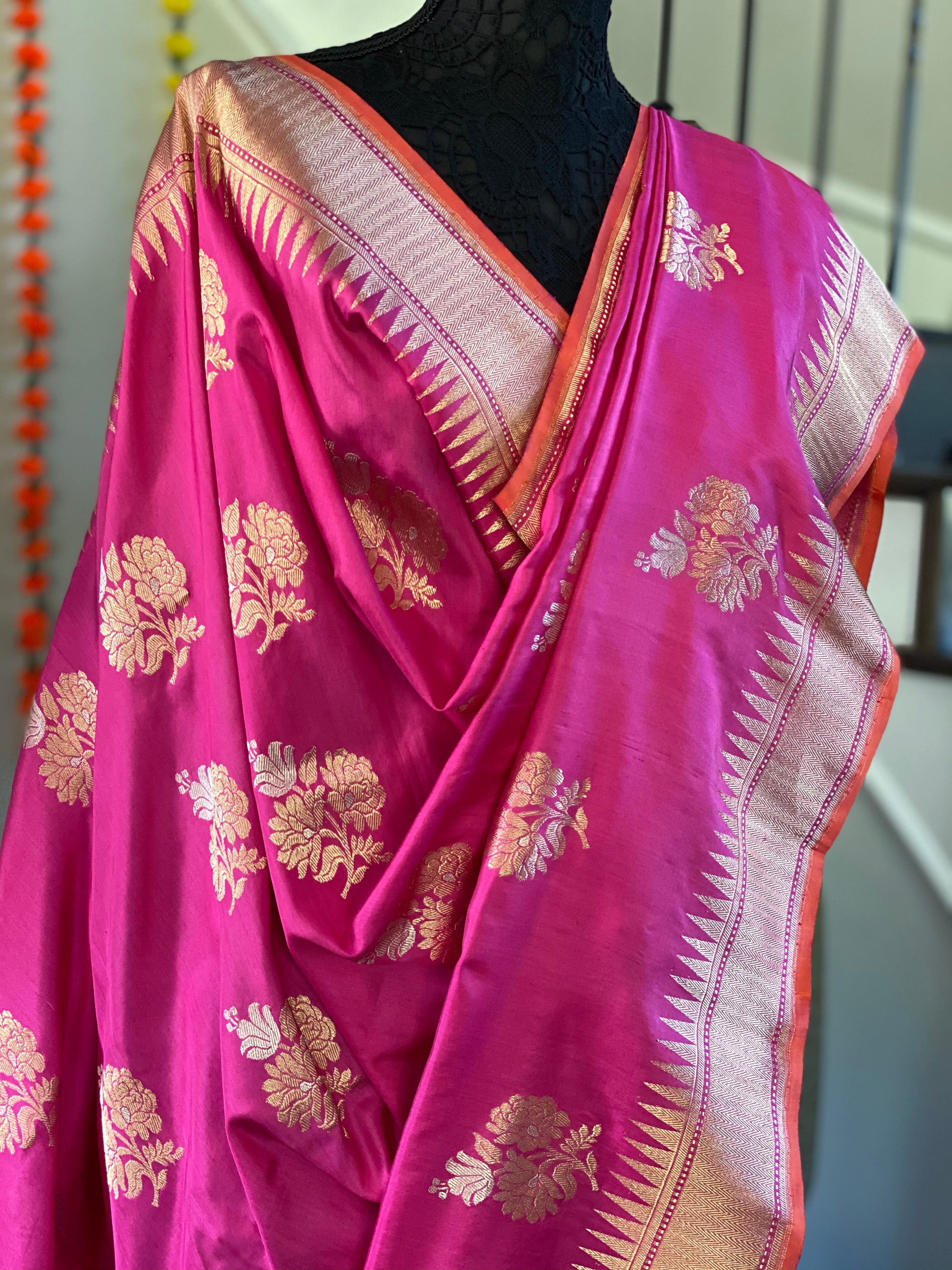 Pure Silk Katan Banarasi - Magenta Pink Kadhwa