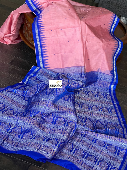 Pure Silk Bomkai - Pink Royal Blue