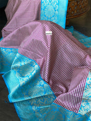 Katan Silk Banarasi - Off-white Purple Checks