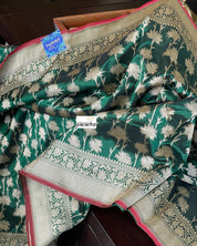 Pure Silk Banarasi - Green Red Antique Golden Zari