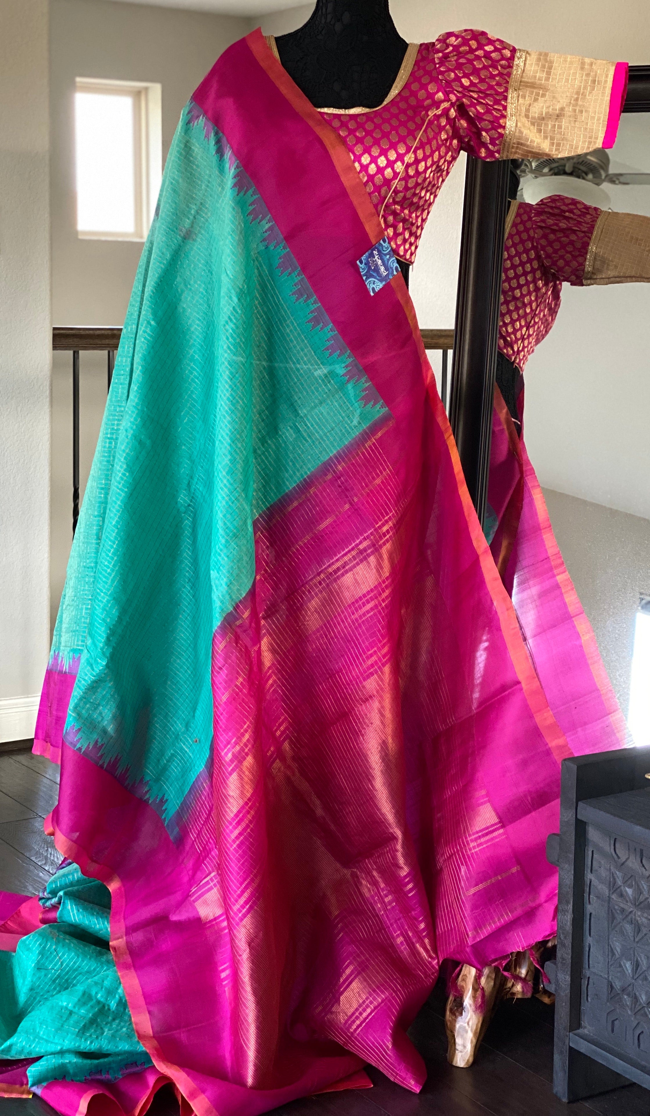 Gadwal Sico - Sea Green Magenta Pink