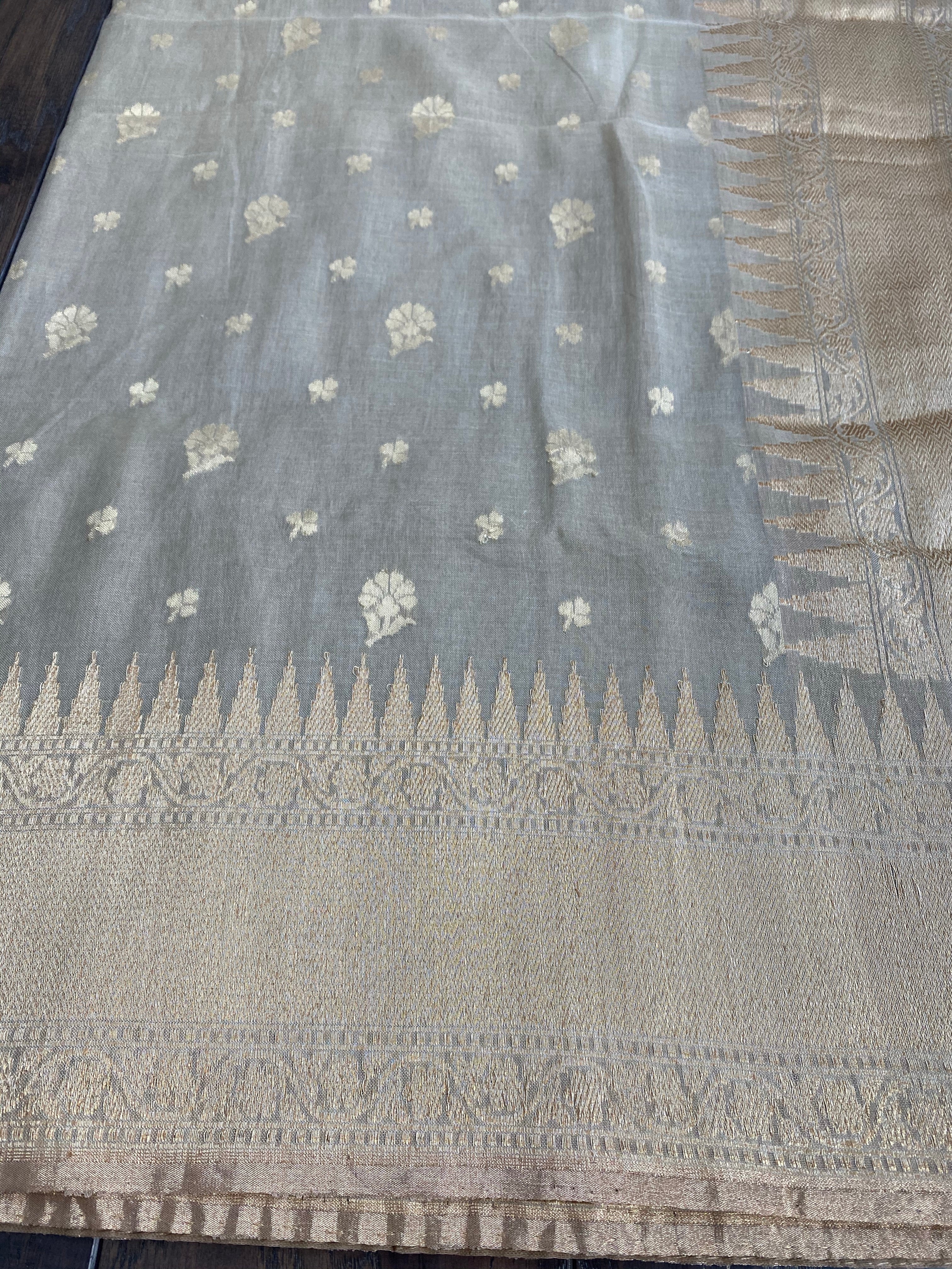 Malmal Cotton Banarasi - Beige Light Mocha Kadwa Zari Woven