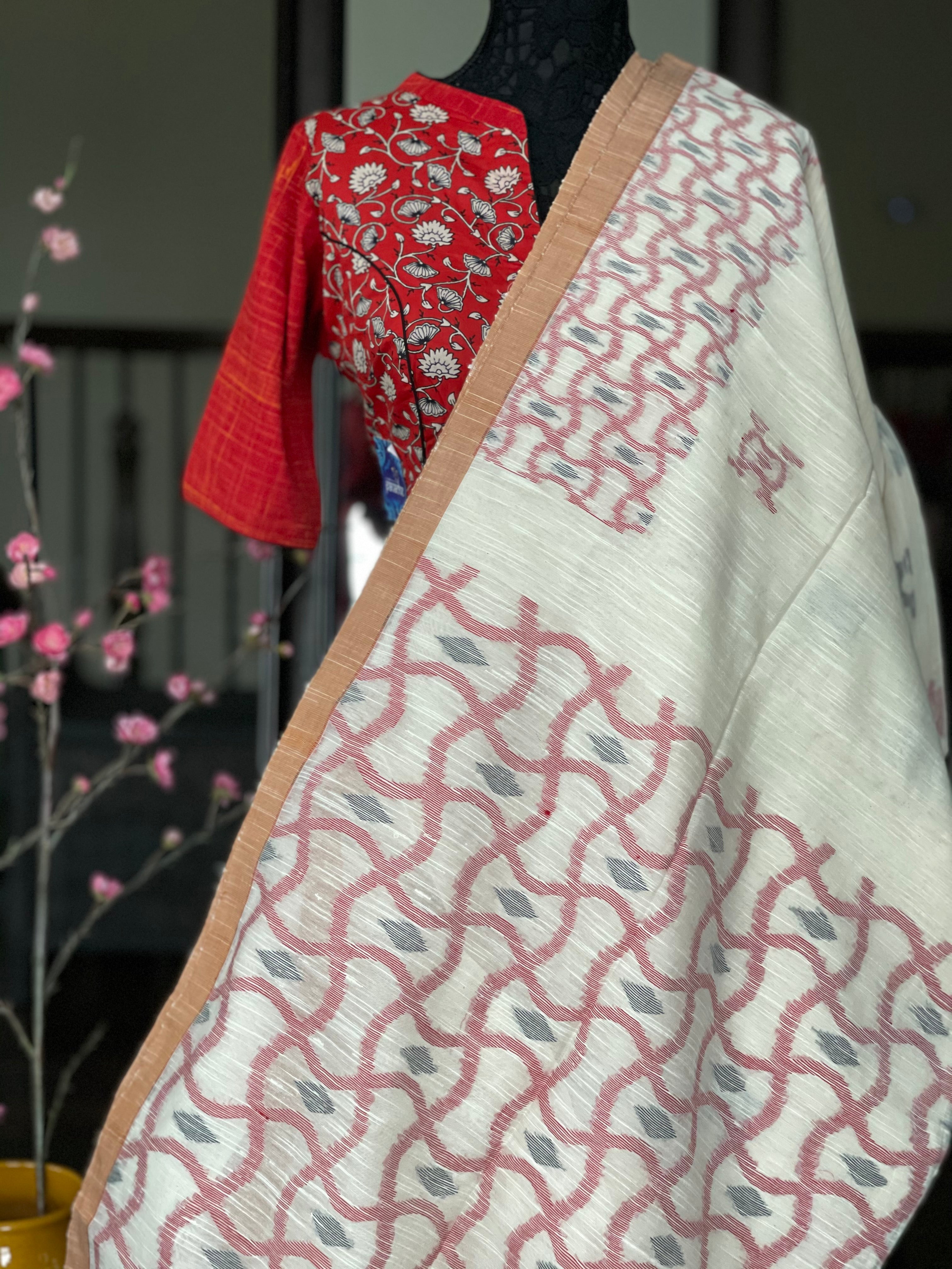 Pure Khadi  Handloom - Off-White Black Maroon Woven