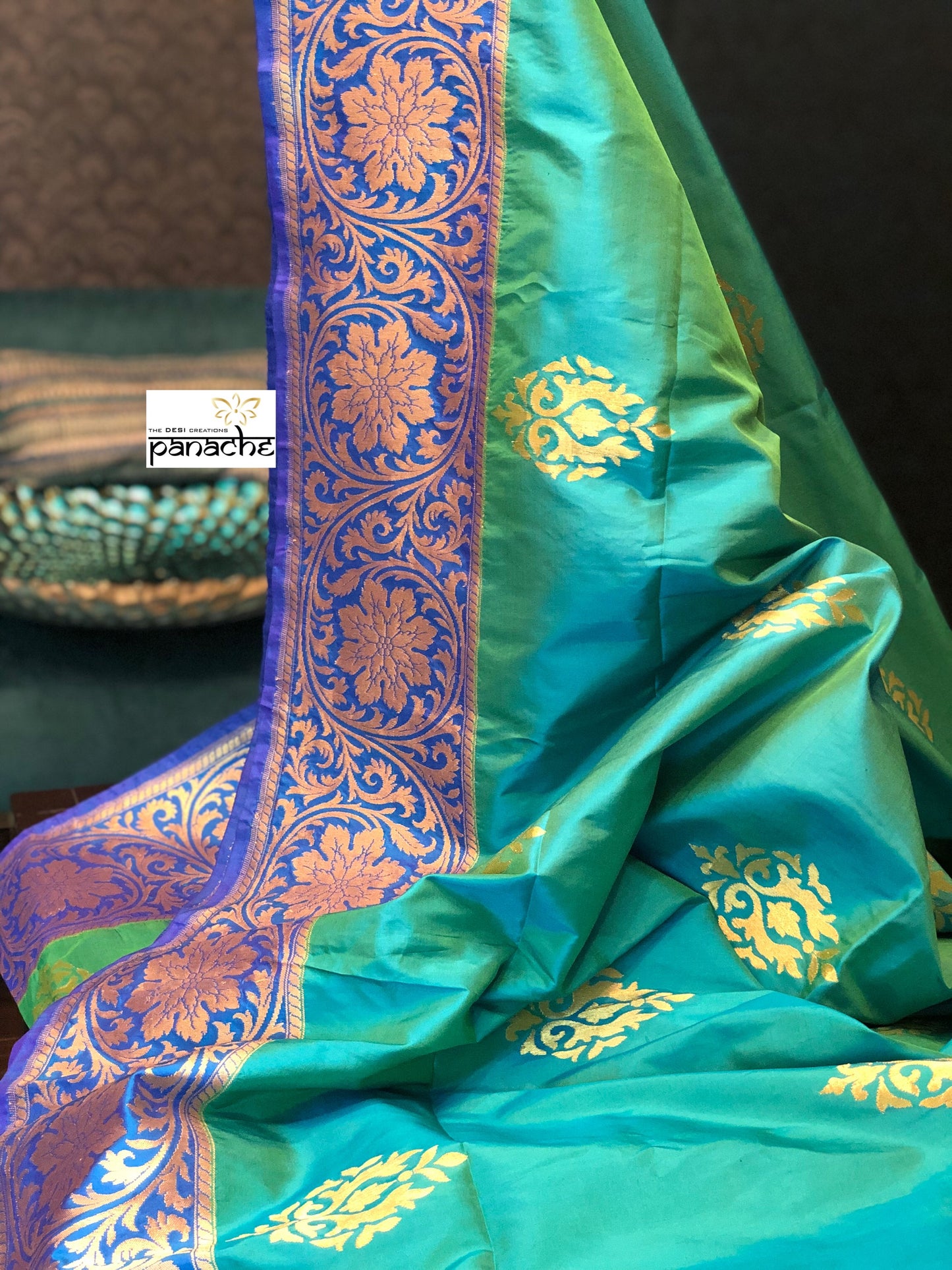Pure Silk Banarasi - Sea Green Dual Shaded