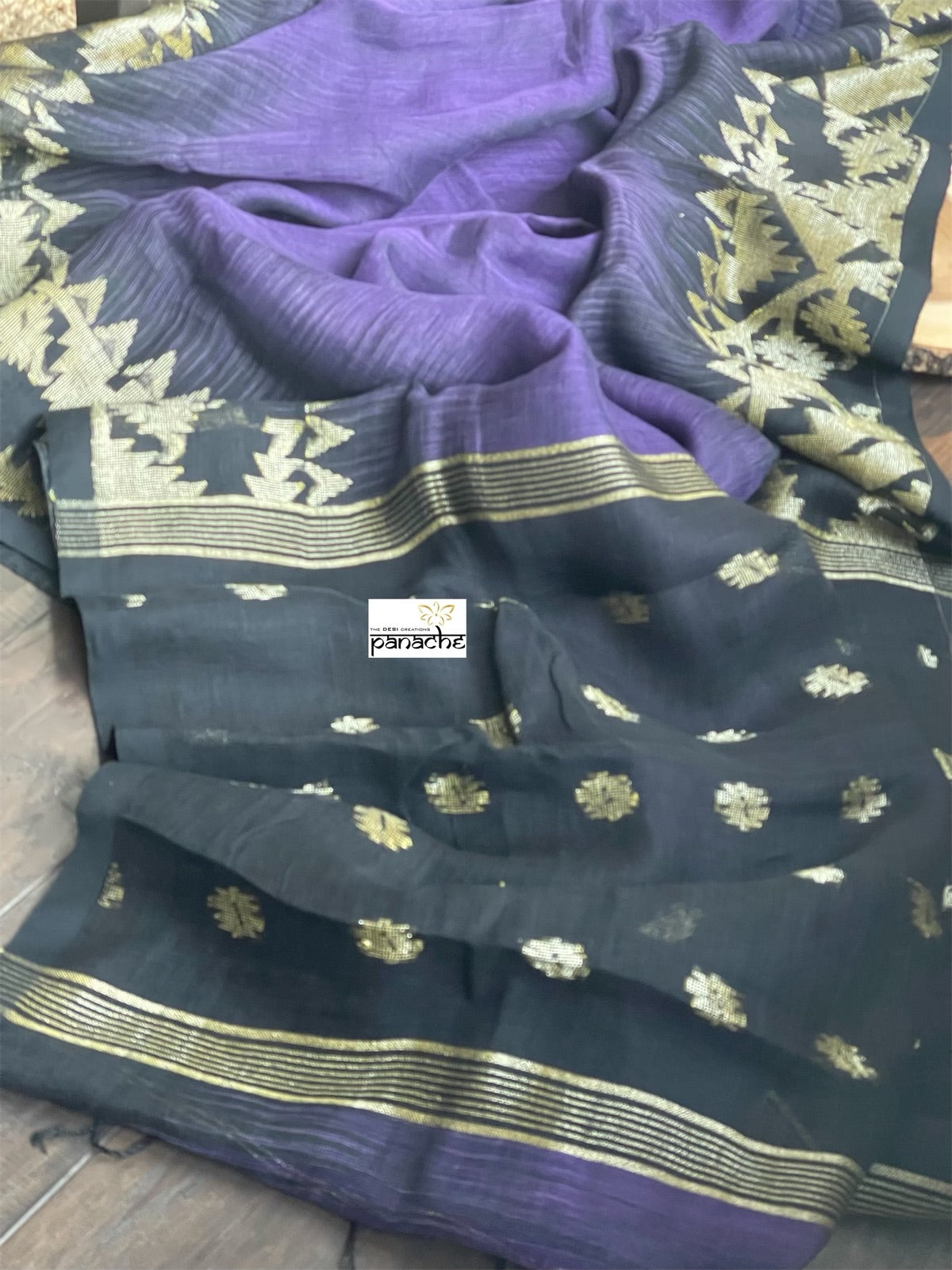 Handloom Banarasi Linen - Purple Black