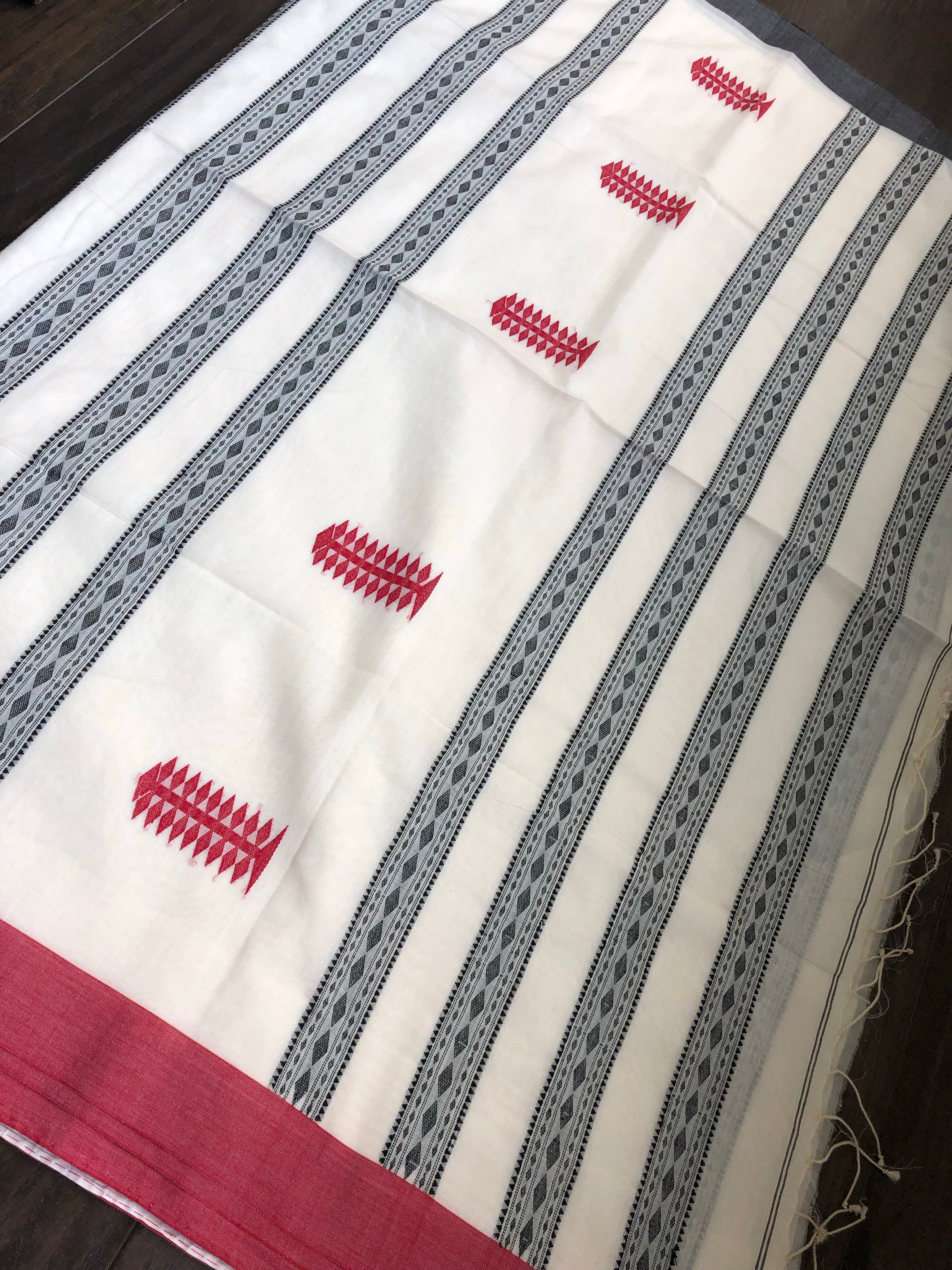 Pure Khadi Handloom - Off White Red Black Border