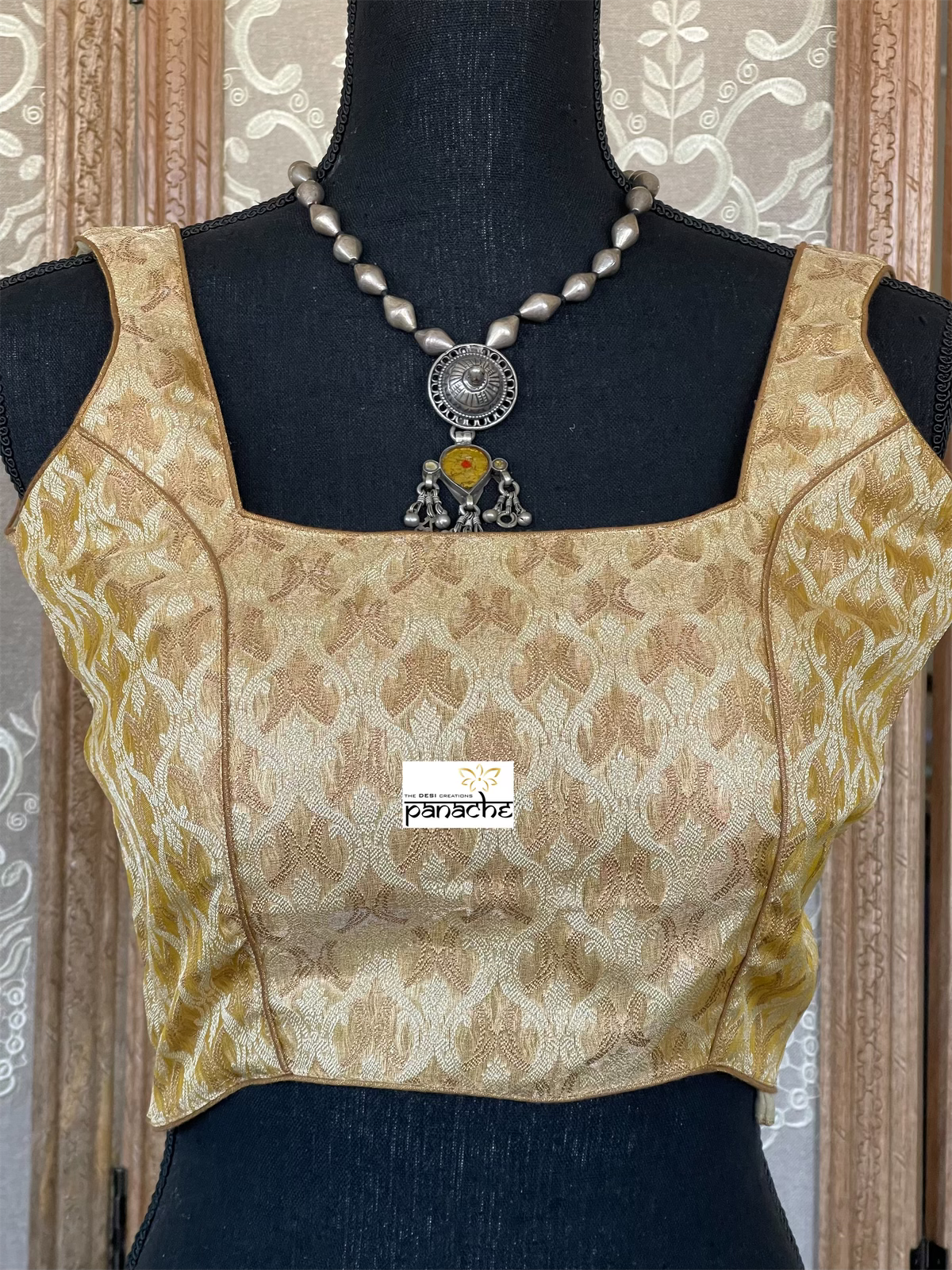 Designer Blouse - Beige Golden Woven