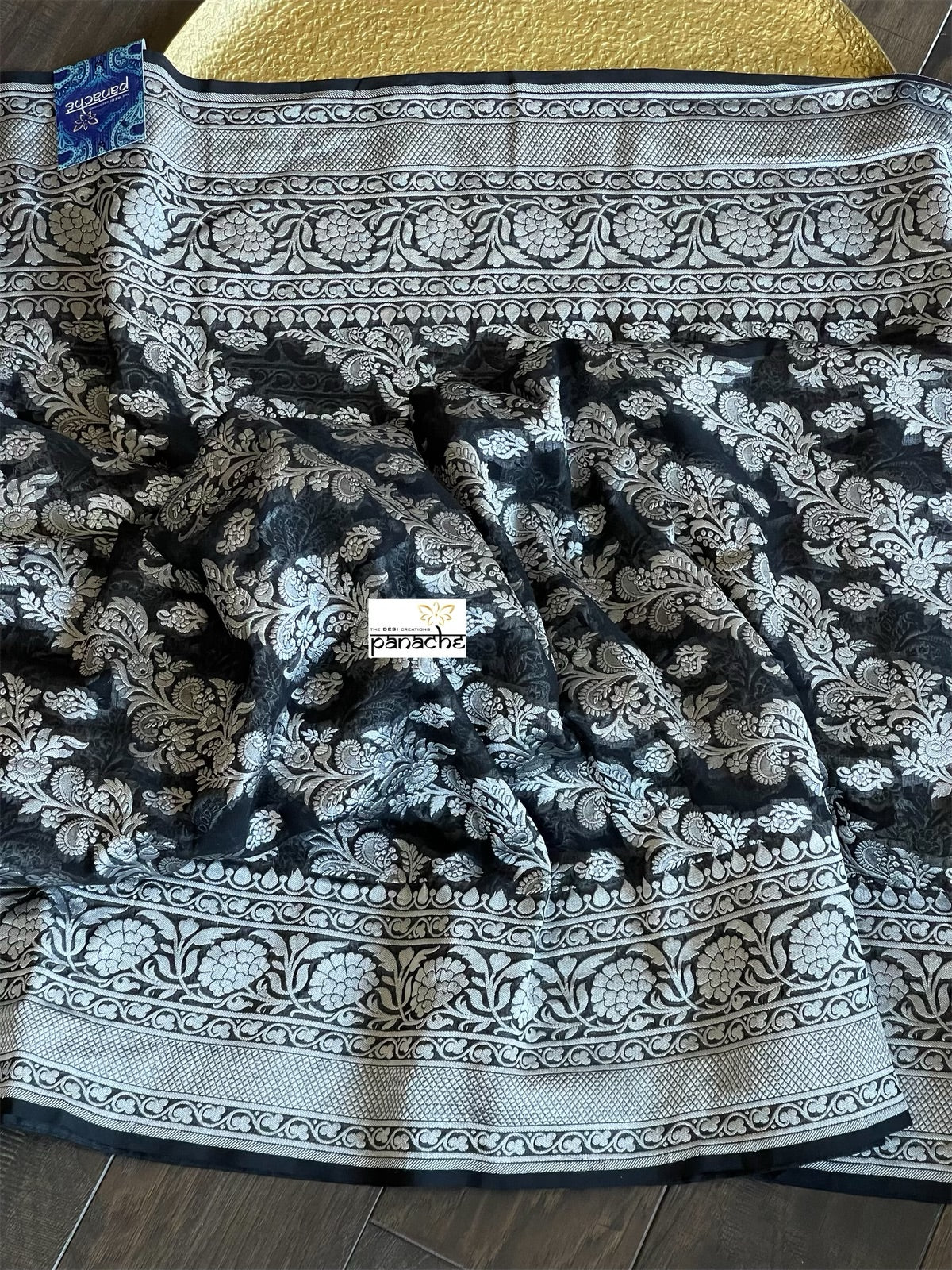 Khaddi Georgette Banarasi - Black Silver Zari