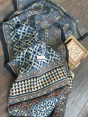 Stole Ajrakh Print - Indigo Black Maroon 5