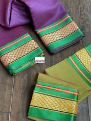 Cotton Silk irrikkal Border - Purple Green Woven