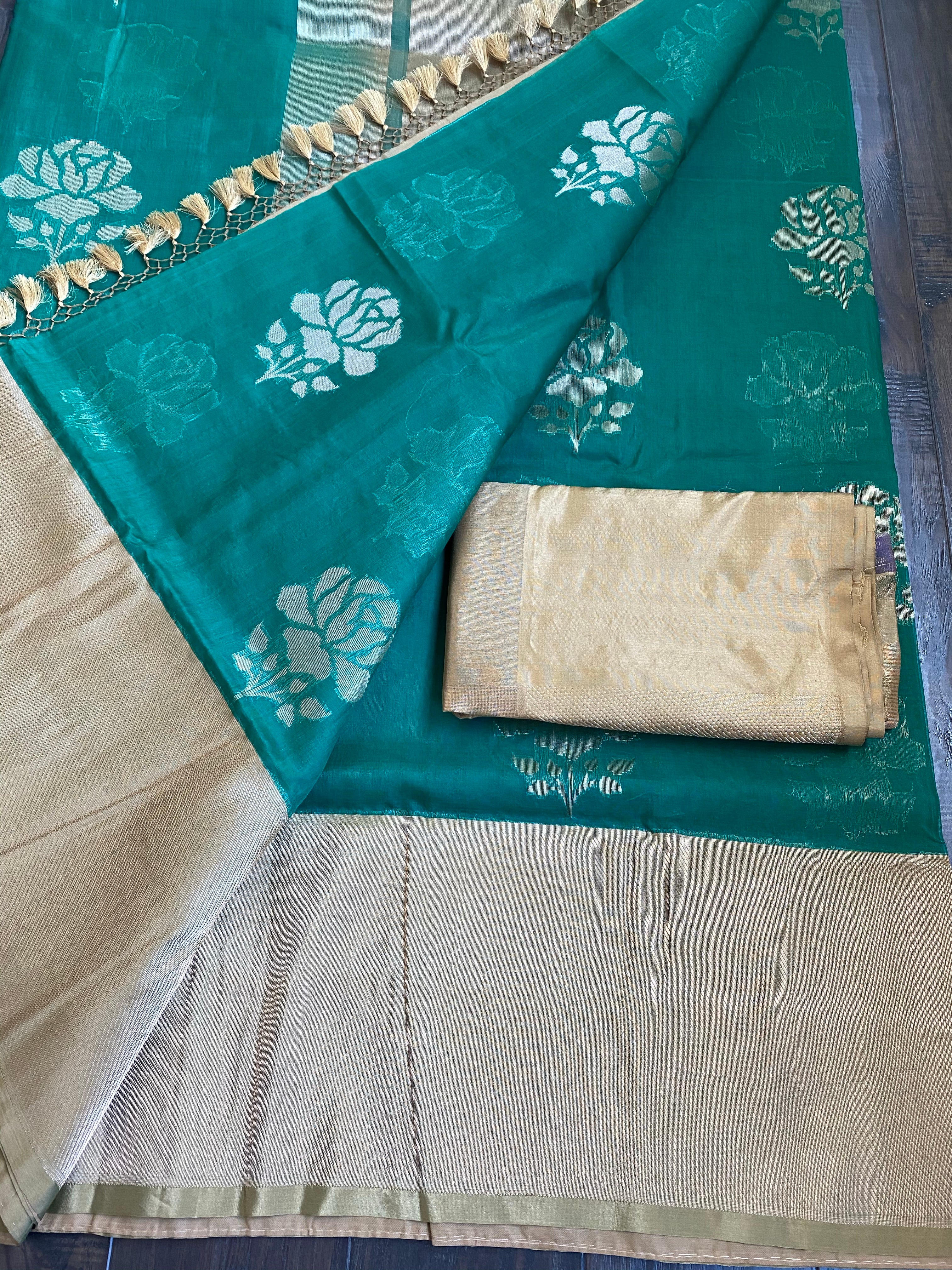 Kora Silk Banarasi - Teal Green