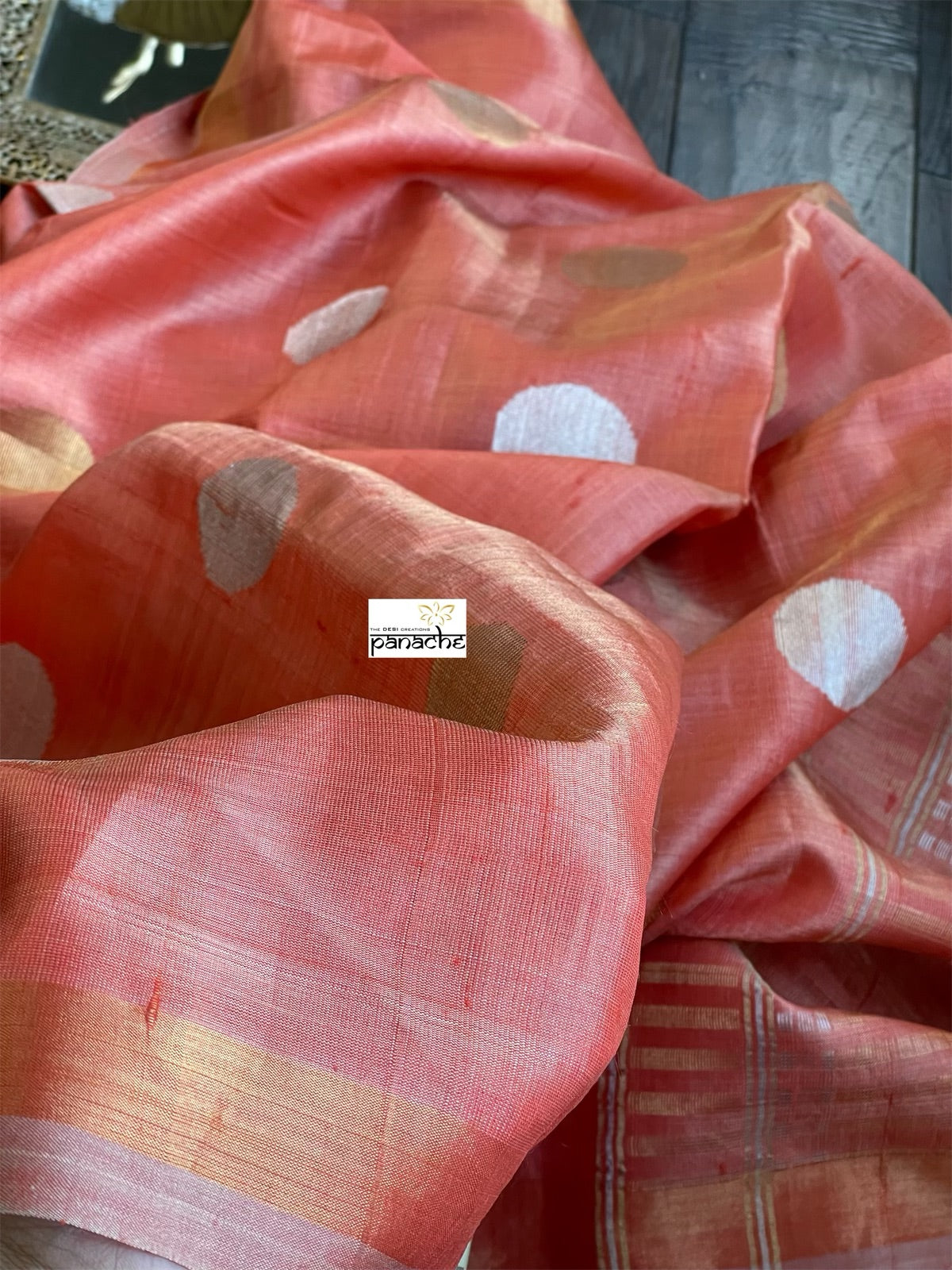 Tissue Tussar Silk - Peach Orange Woven