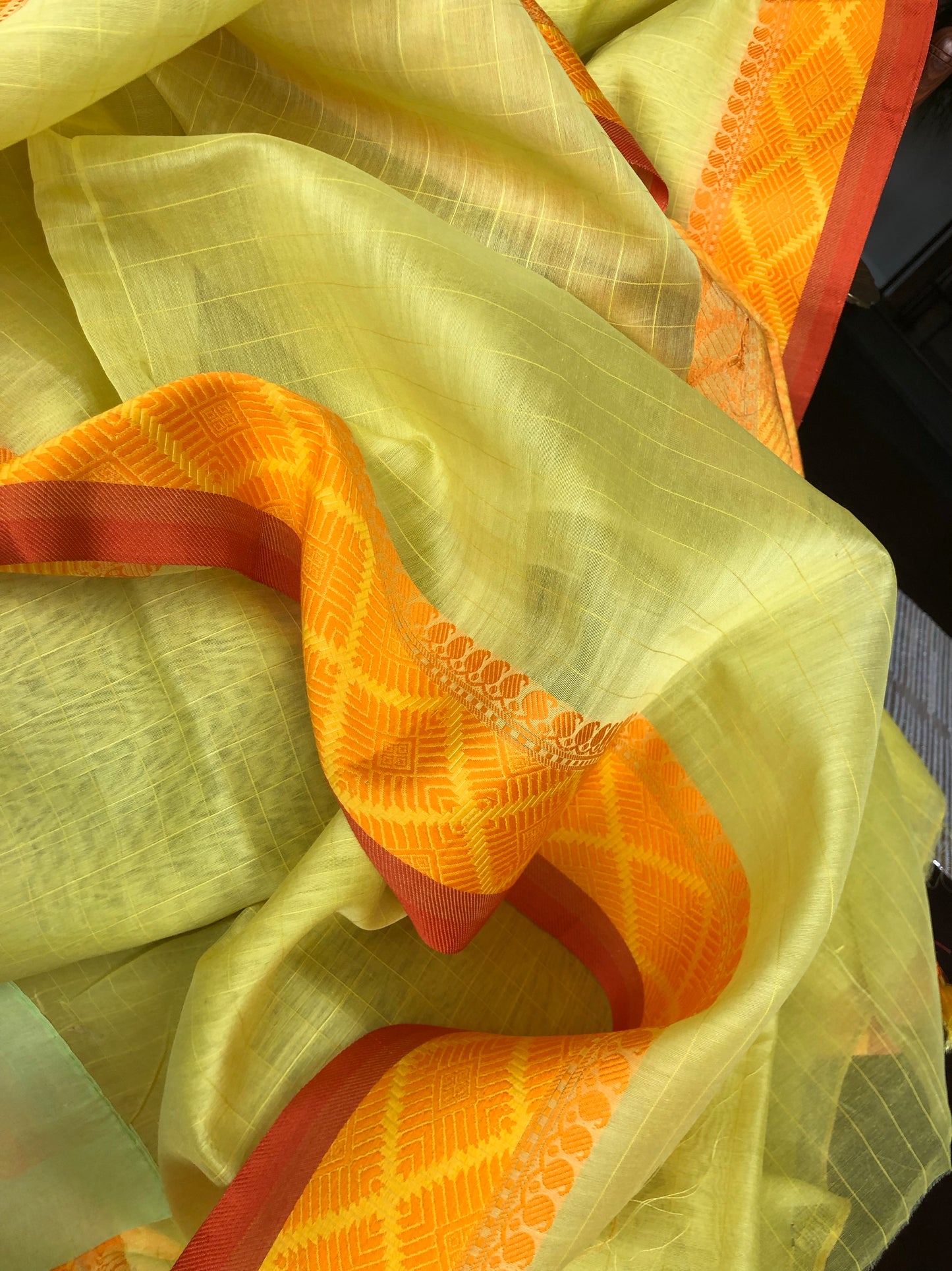 Silk Cotton Banarasi - Lemon Yellow Woven checks