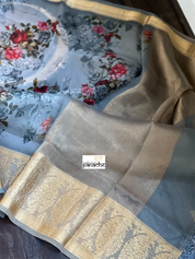 Organza Banarasi Floral - Light Grey Kadwa