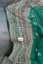 Designer Organza - Green Gujarati Stitch