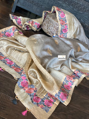 Embroidered Muga Silk - Silver Grey