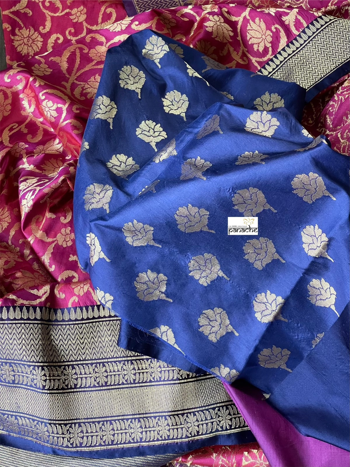 Katan Silk Banarasi - Magenta Blue