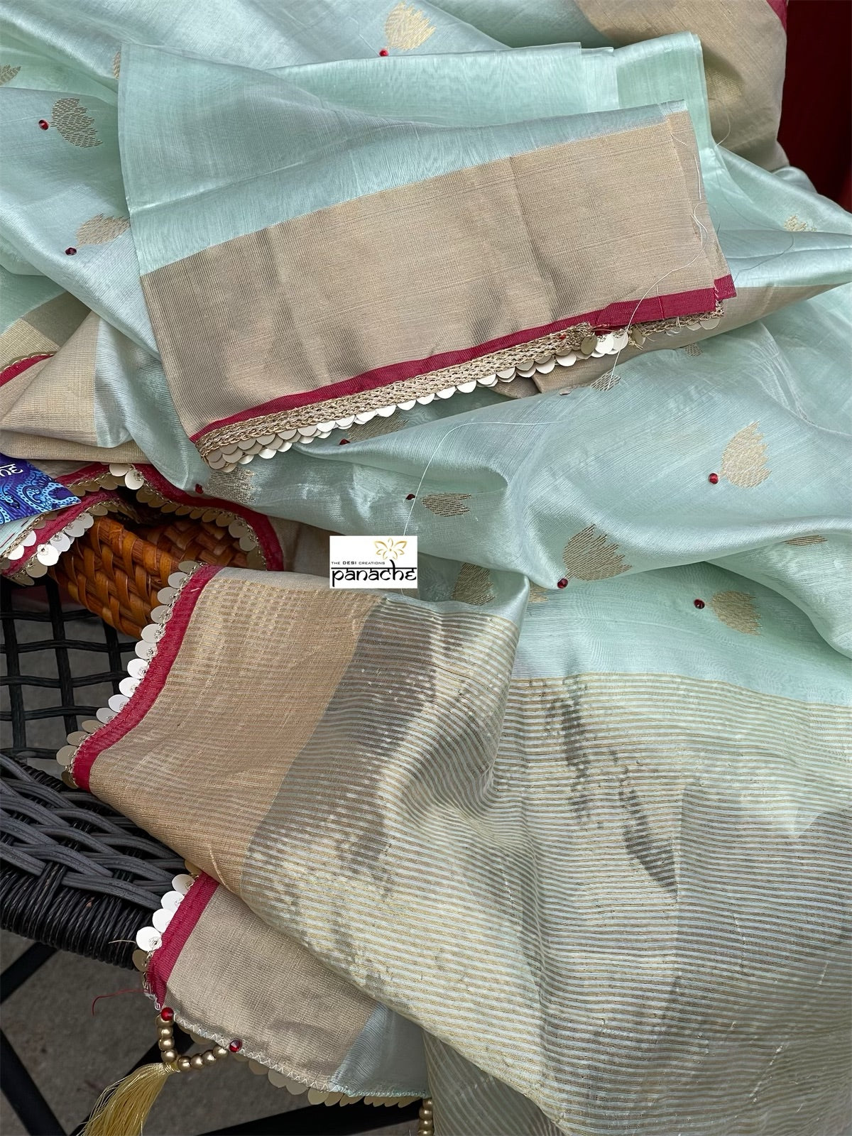 Designer Pure Chanderi Silk - Mint Green Eknaliya Woven