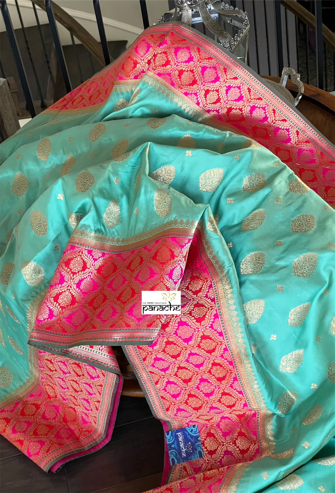 Soft Silk Banarasi - Sea Green Magenta Antique Golden Zari