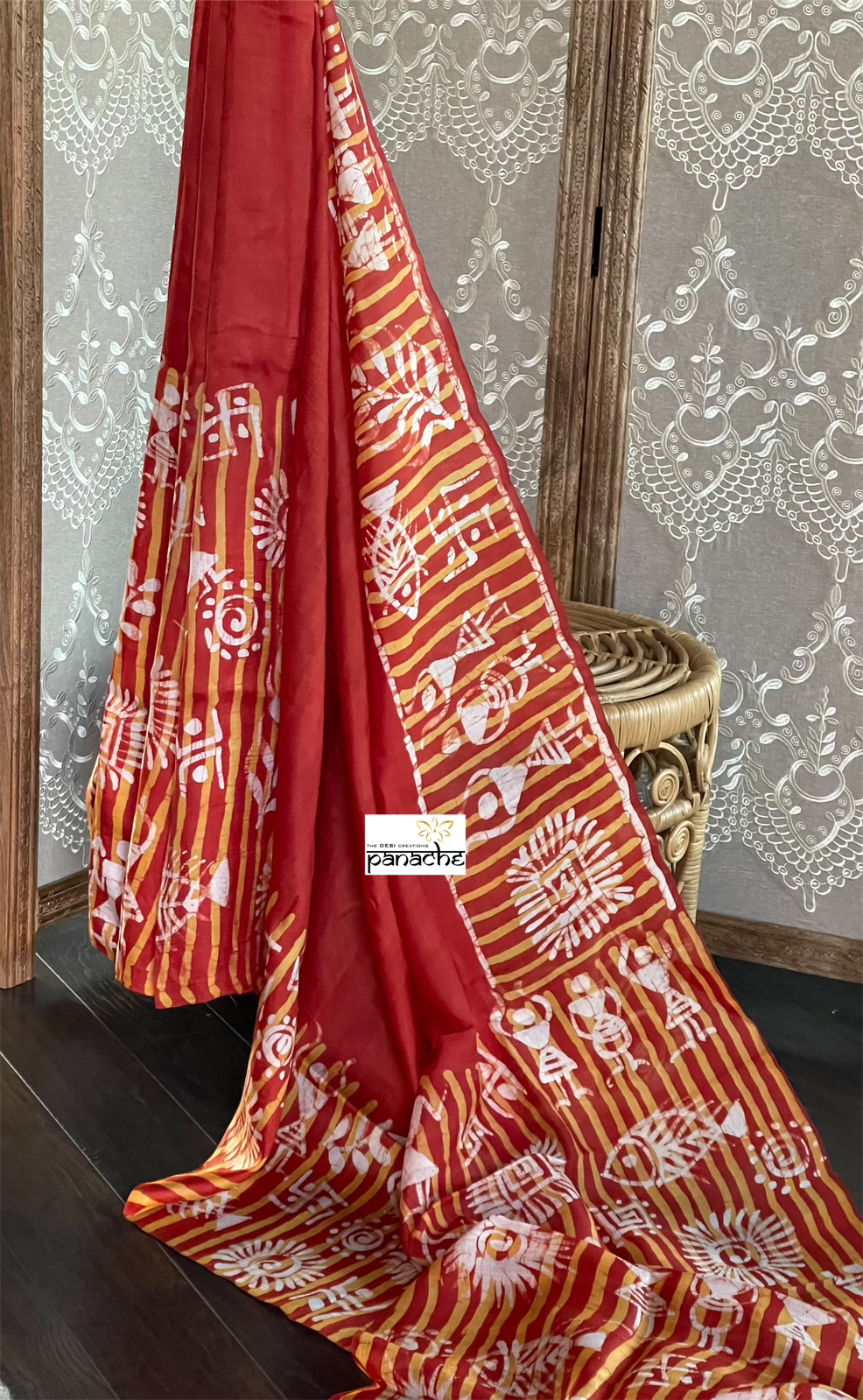 Pure Vishnupur Silk - Red Worli Printed