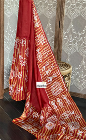 Pure Vishnupur Silk - Red Worli Printed