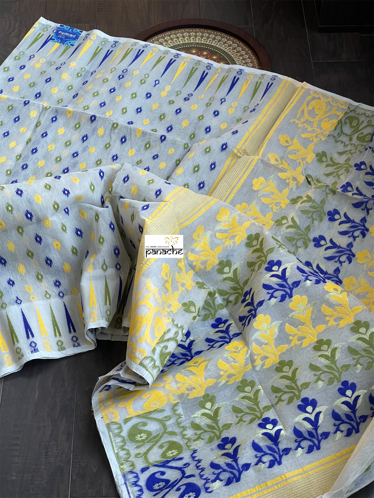 Jamdaani  - Off White Blue Yellow