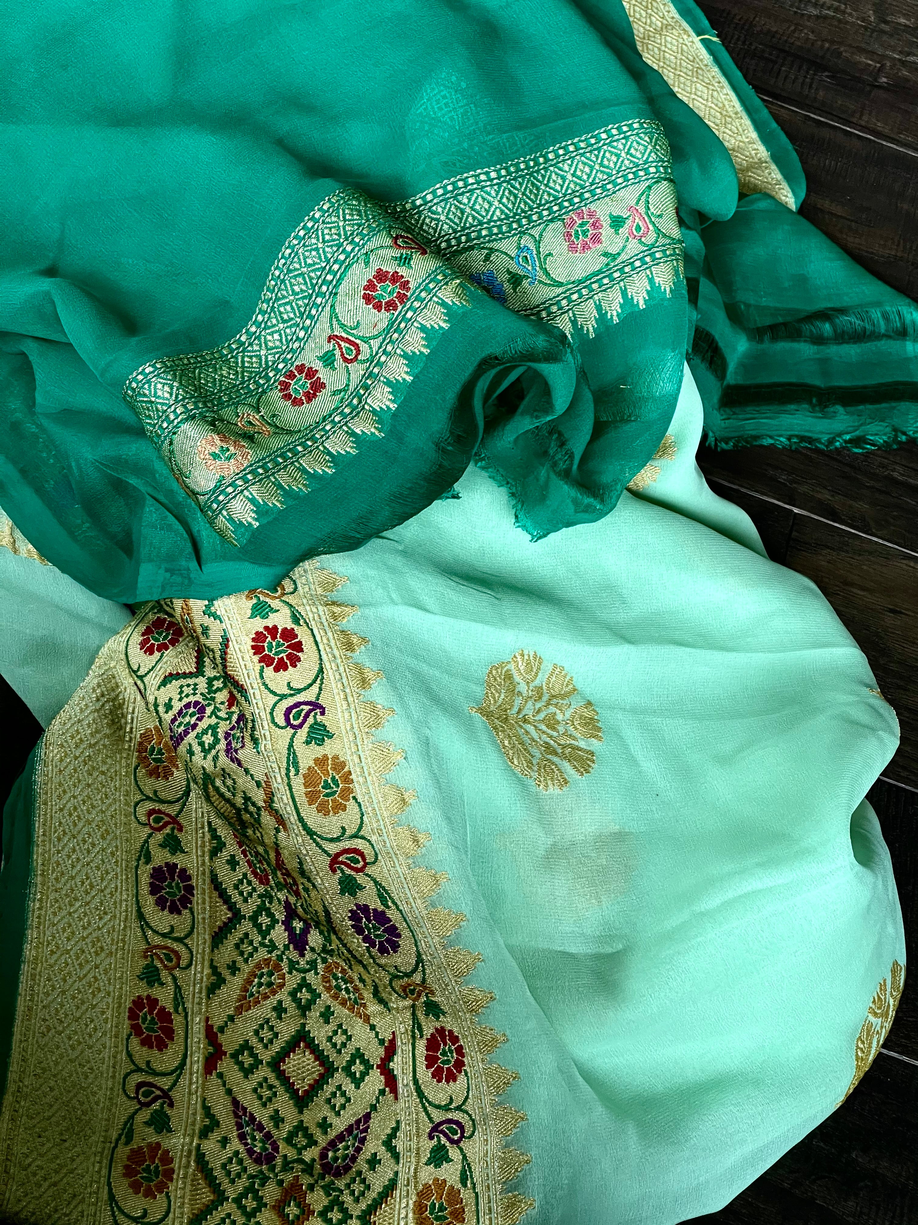 Khaddi Georgette Tilfi Banarasi - Mint Green Khadwa Woven