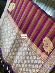 Pure Malmal Cotton Banarasi - Purple Striped Kadwa Zari Woven