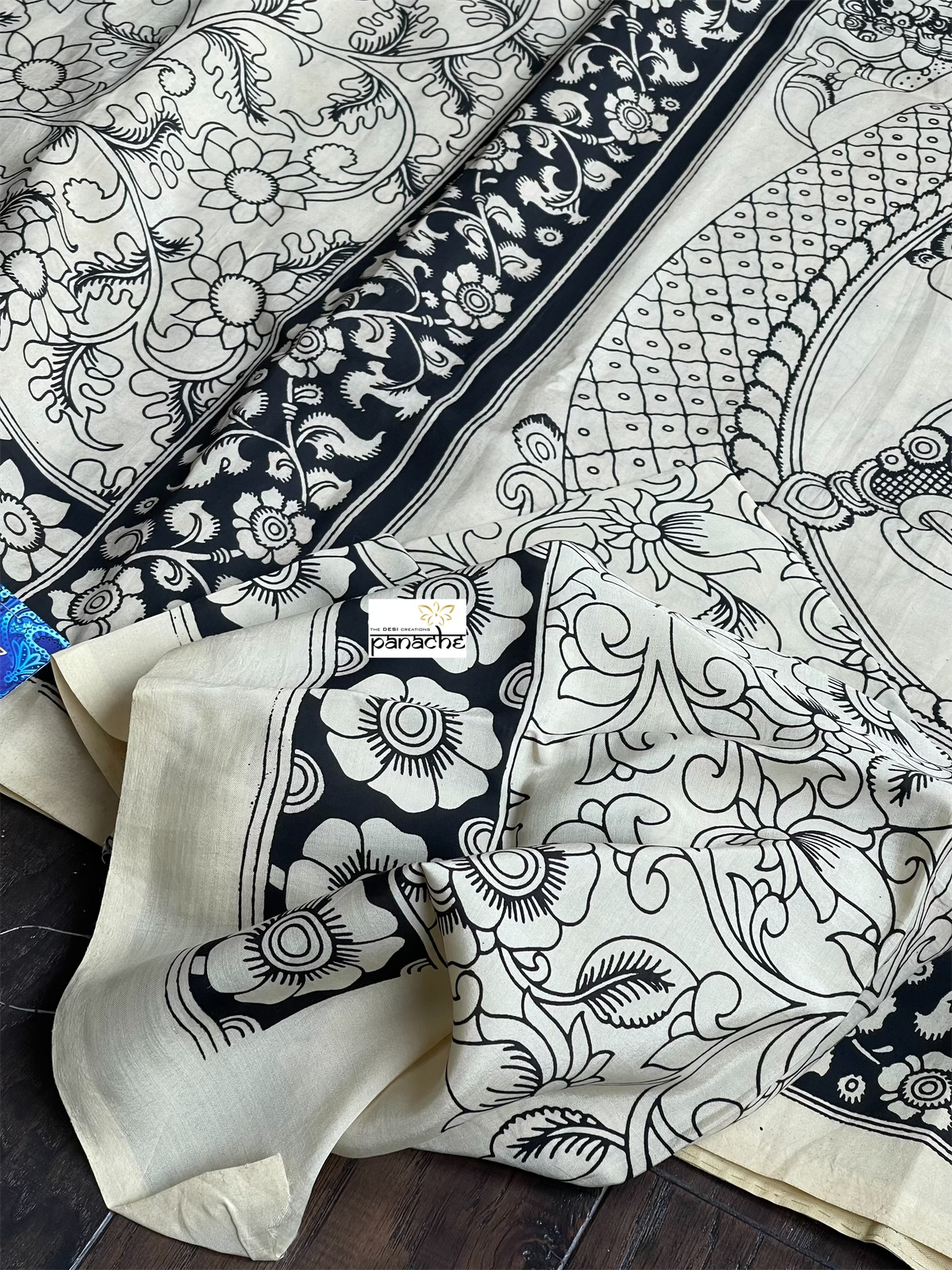 Nellore Silk Printed Kalamkari  - Cream Black