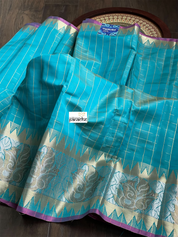 Soft South Silk - Firozi Blue Zari Checkered