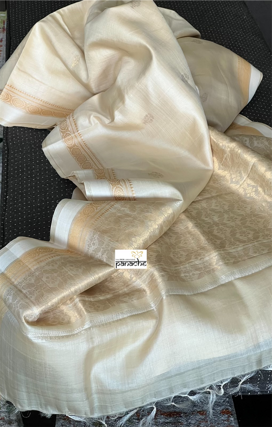 Pure Tussar Silk - Beige Resham Woven