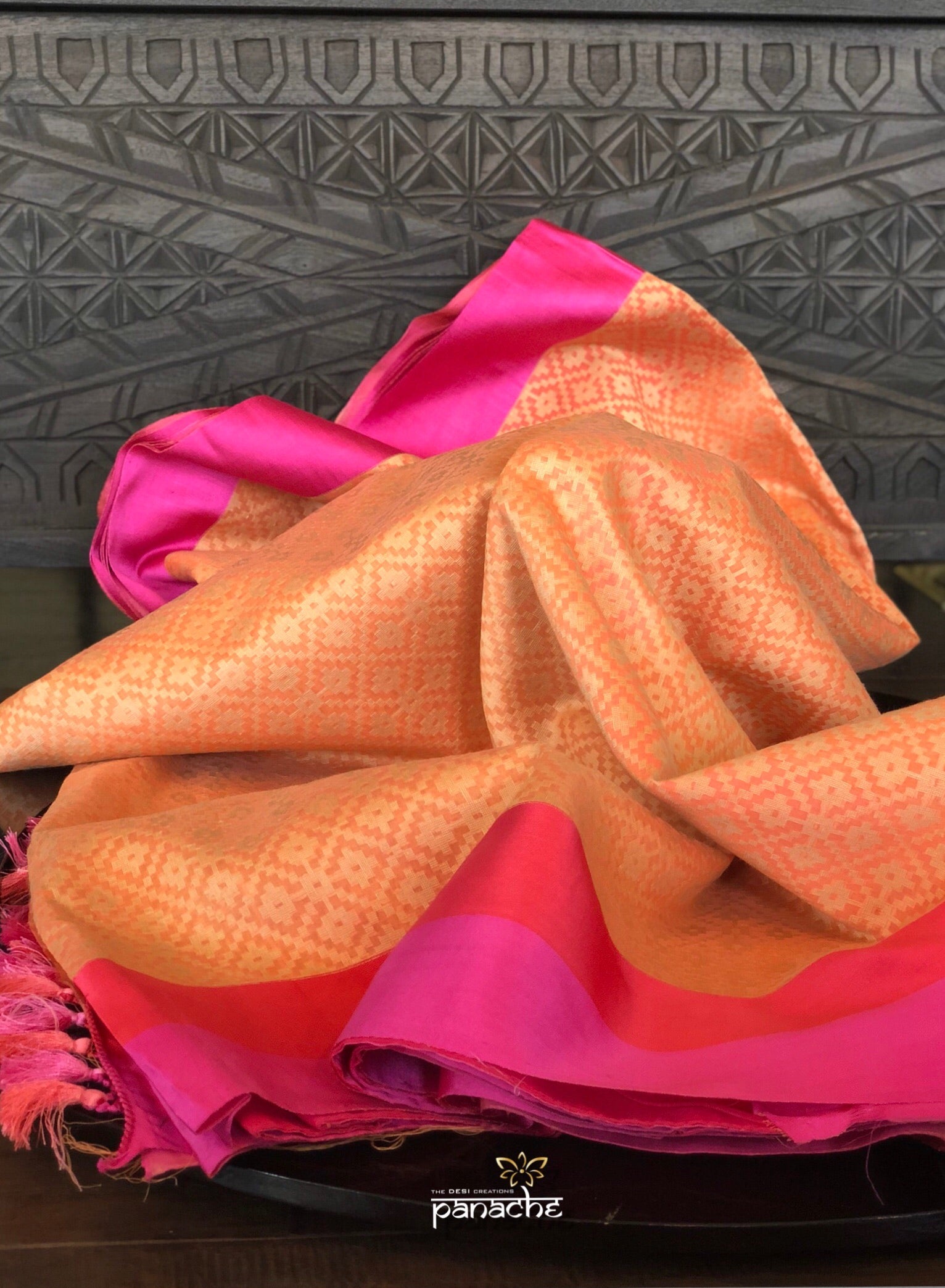 Silk Cotton Banarasi - Peach Pink Woven