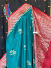 Tussar Georgette Banarasi - Rama Green Red Kadwa