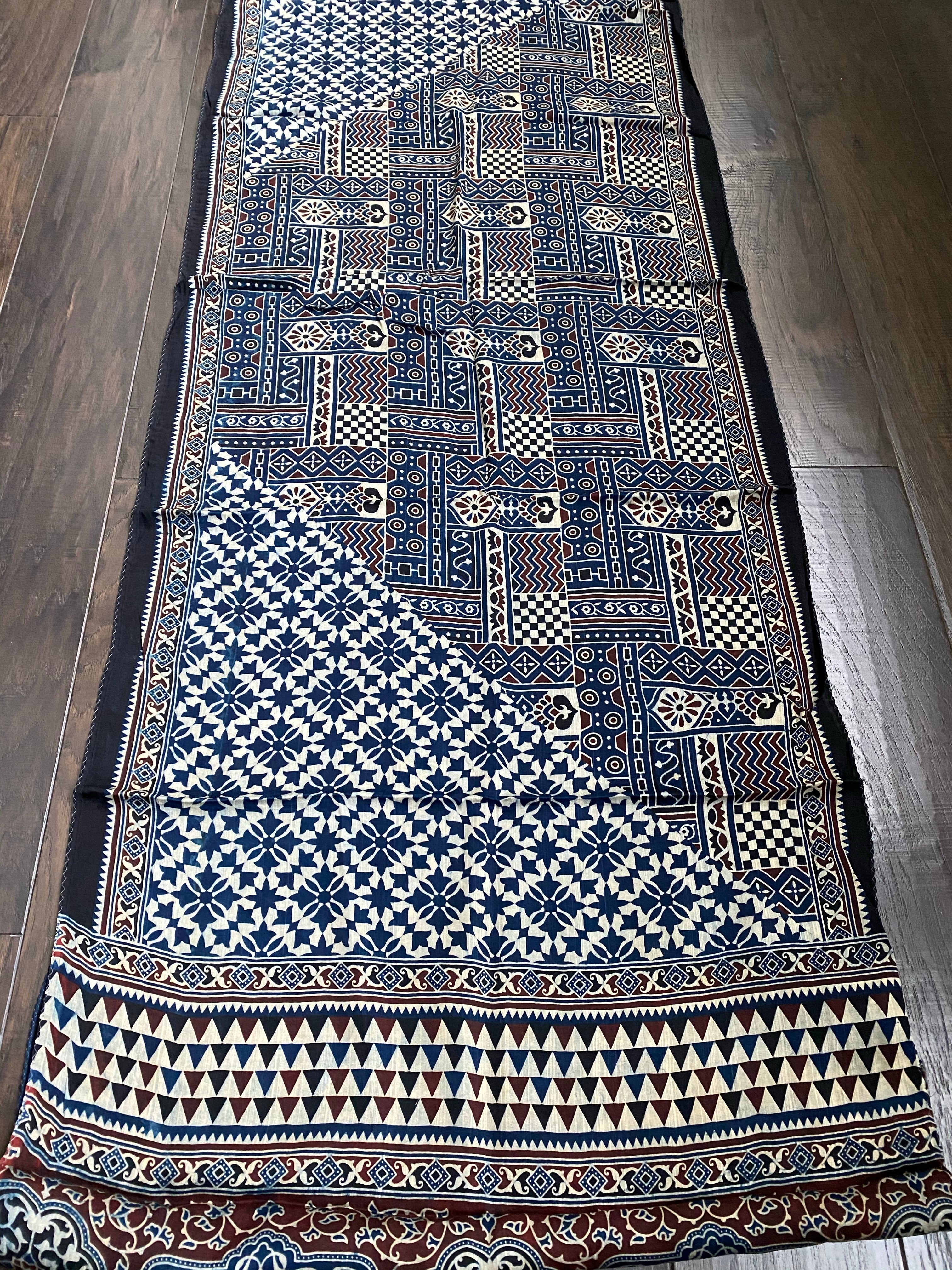 Stole Ajrakh Print - Indigo Black Maroon 5