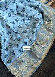 Organza Banarasi Floral - Light Grey Kadwa