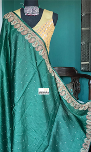 Pure Tussar Silk - Dark Green Embroidered