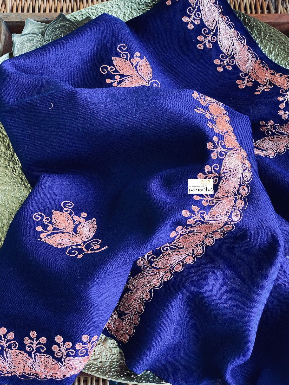 Kashmiri Stole - Blue Zari Ariwork