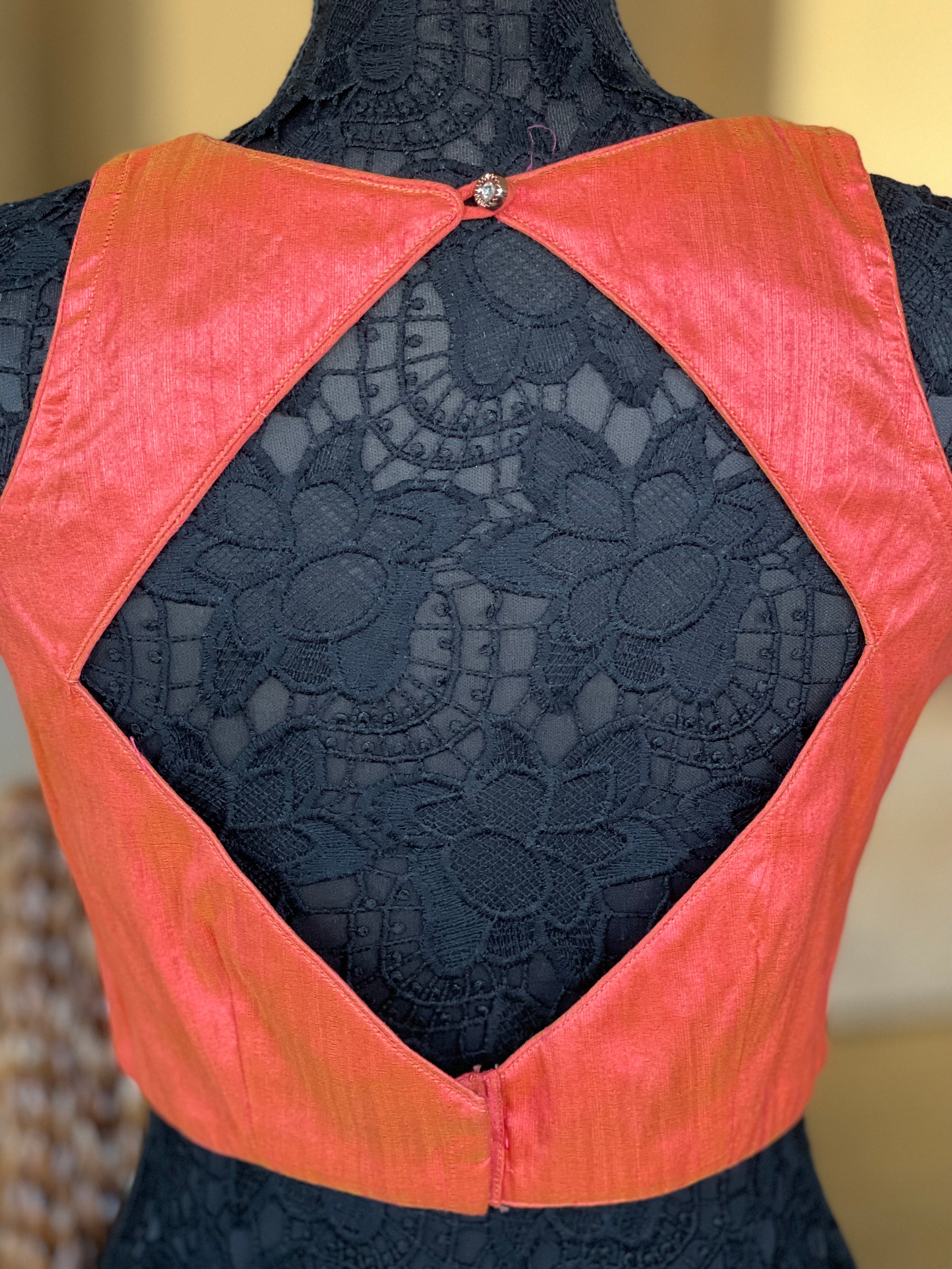 Designer Blouse - Rust Orange Raw Silk