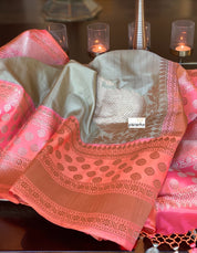 Katan Silk Banarasi - Gray Beige Pink